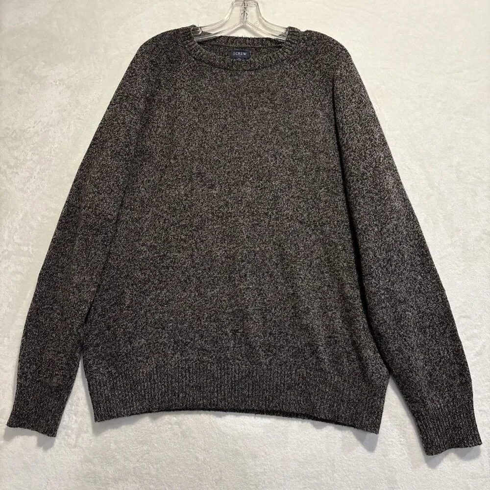 J Crew Men’s Lambswool Blend Heathered Brown Crewneck Pullover Sweater Size XL